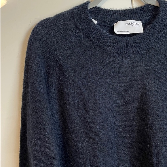 SELECTED FEMME Alpaca Wool Blend Navy Crew Neck Sweater, Size XL - Picture 4 of 9